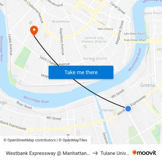 Westbank Expressway @ Manhattan/Green Leaf to Tulane University map