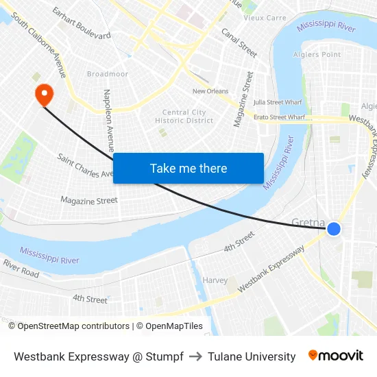 Westbank Expressway @ Stumpf to Tulane University map