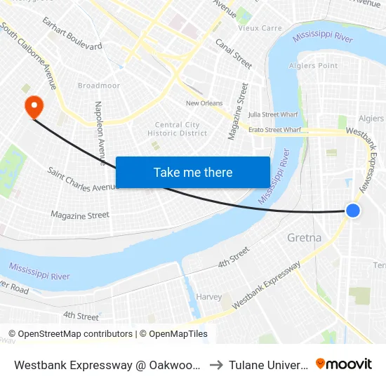 Westbank Expressway @ Oakwood Mall to Tulane University map