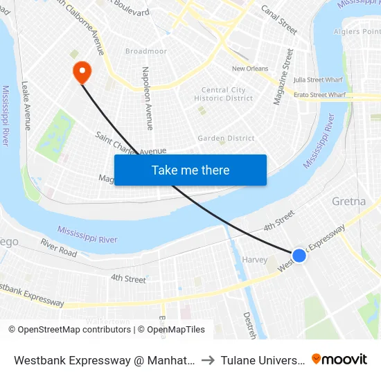 Westbank Expressway @ Manhattan to Tulane University map