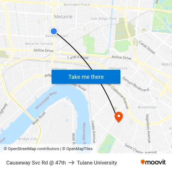 Causeway Svc Rd @ 47th to Tulane University map
