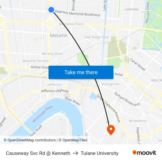 Causeway Svc Rd @ Kenneth to Tulane University map