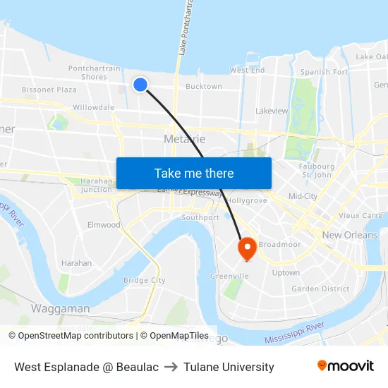 West Esplanade @ Beaulac to Tulane University map