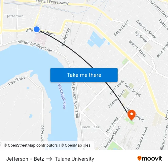 Jefferson + Betz to Tulane University map
