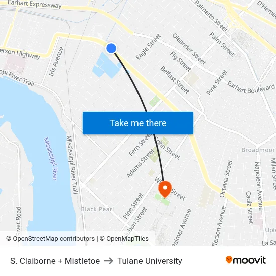 S. Claiborne + Mistletoe to Tulane University map