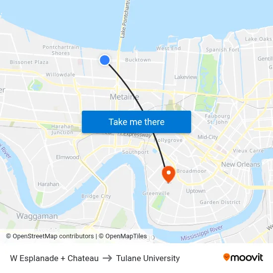 W Esplanade + Chateau to Tulane University map