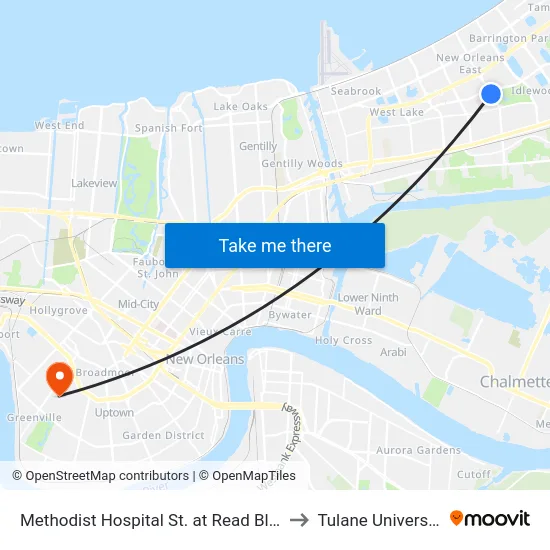 Methodist Hospital St. at Read Blvd. to Tulane University map