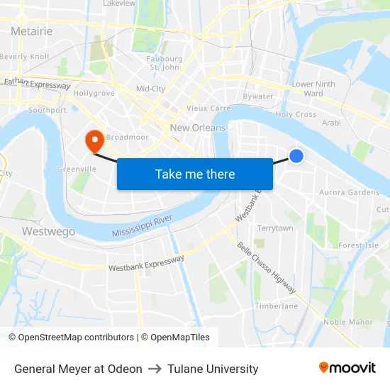 General Meyer at Odeon to Tulane University map