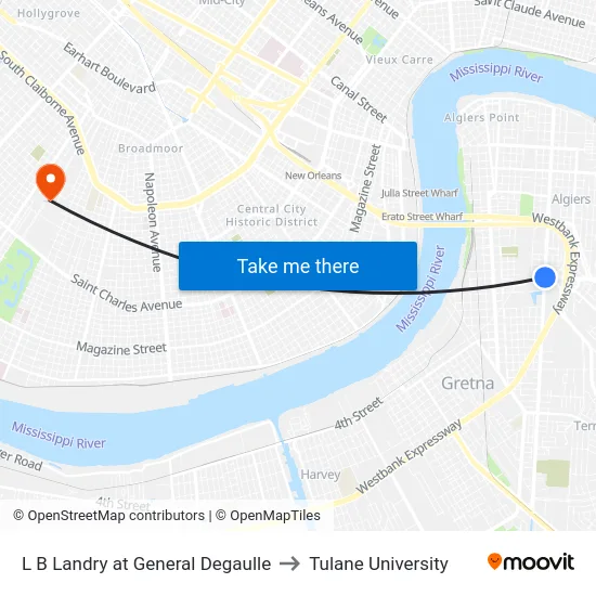 L B Landry at General Degaulle to Tulane University map