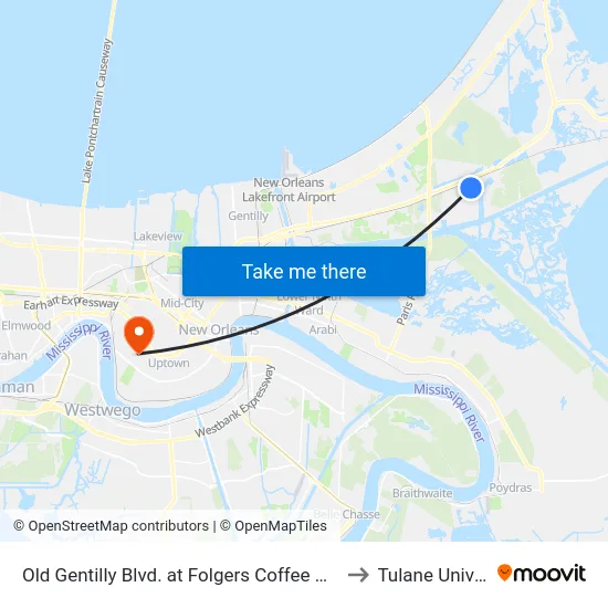 Old Gentilly Blvd. at Folgers Coffee Plant Gate 1b to Tulane University map