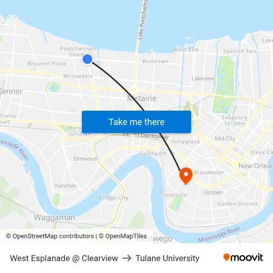 West Esplanade @ Clearview to Tulane University map