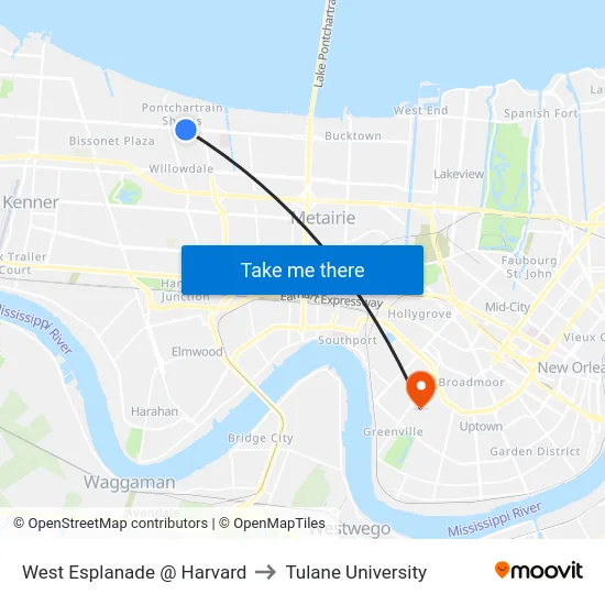 West Esplanade @ Harvard to Tulane University map