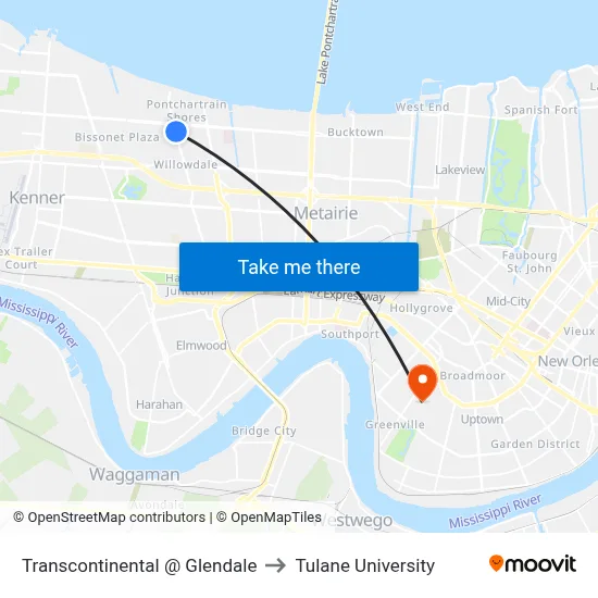 Transcontinental @ Glendale to Tulane University map