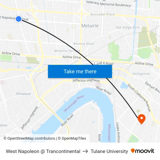 West Napoleon @ Trancontinental to Tulane University map