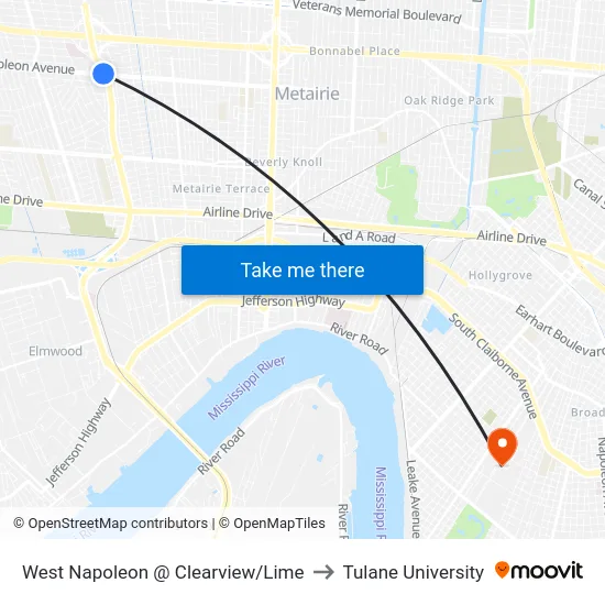 West Napoleon @ Clearview/Lime to Tulane University map