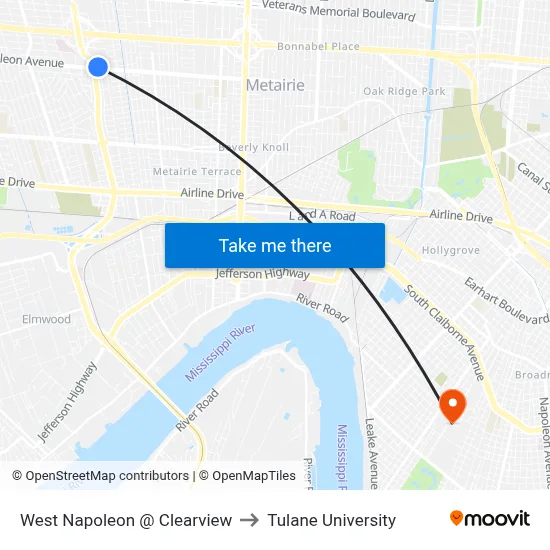 West Napoleon @ Clearview to Tulane University map