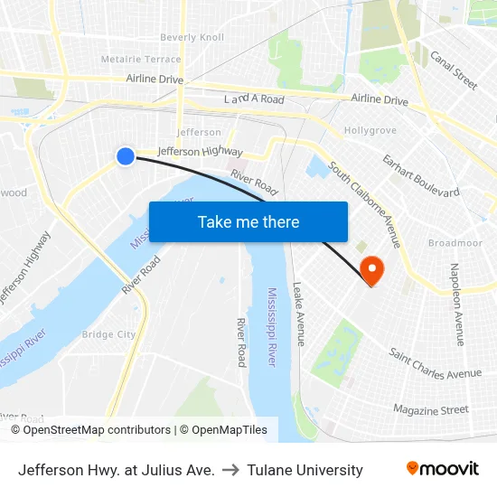 Jefferson Hwy. at Julius Ave. to Tulane University map