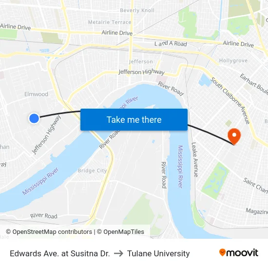 Edwards Ave. at Susitna Dr. to Tulane University map