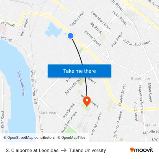 S. Claiborne at Leonidas to Tulane University map