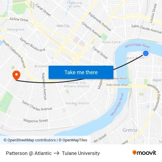 Patterson @ Atlantic to Tulane University map