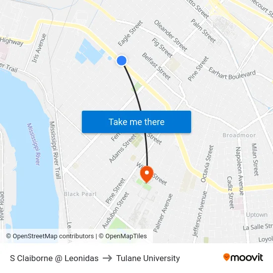 S Claiborne @ Leonidas to Tulane University map