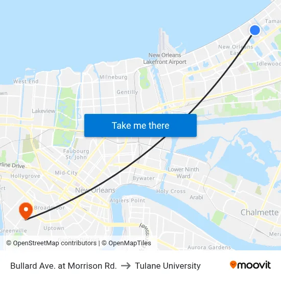 Bullard Ave. at Morrison Rd. to Tulane University map