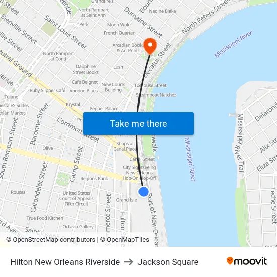 Hilton New Orleans Riverside to Jackson Square map