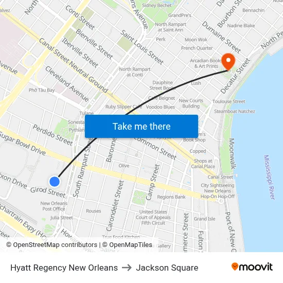 Hyatt Regency New Orleans to Jackson Square map