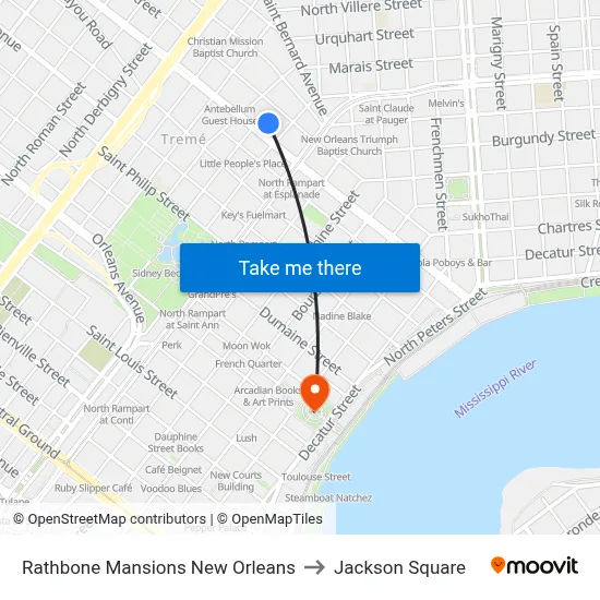 Rathbone Mansions New Orleans to Jackson Square map