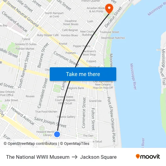The National WWII Museum to Jackson Square map