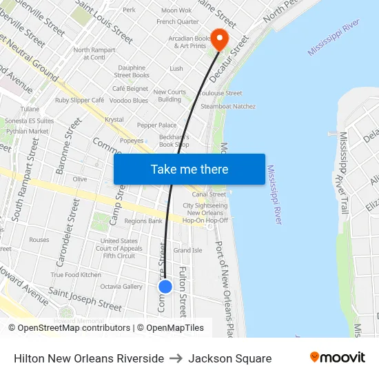 Hilton New Orleans Riverside to Jackson Square map