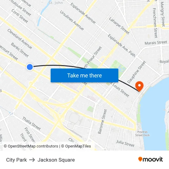 City Park to Jackson Square map