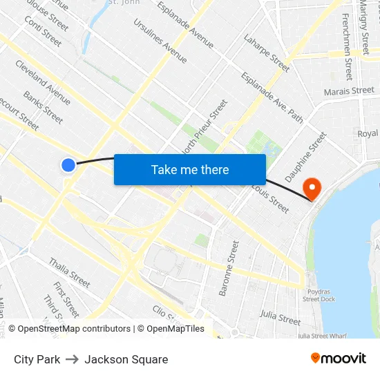 City Park to Jackson Square map
