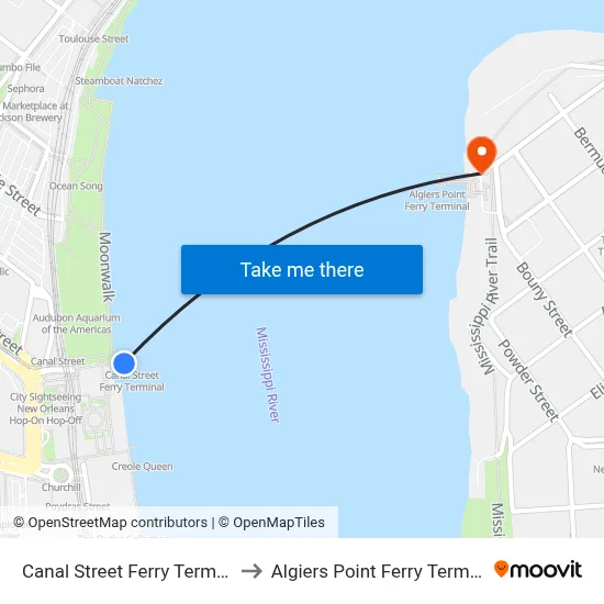 Canal Street Ferry Terminal to Algiers Point Ferry Terminal map