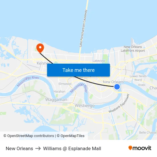 New Orleans to Williams @ Esplanade Mall map