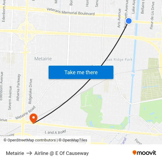 Metairie to Airline @ E Of Causeway map