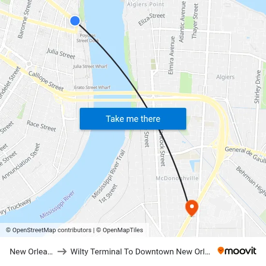 New Orleans to Wilty Terminal To Downtown New Orleans map