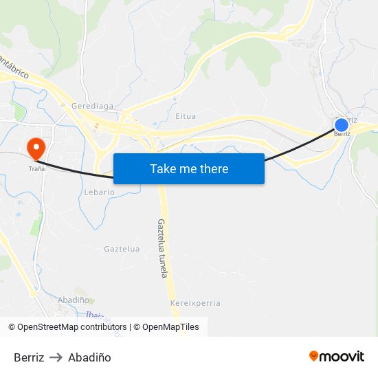 Berriz to Abadiño map