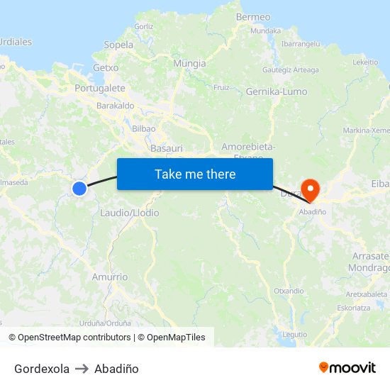 Gordexola to Abadiño map