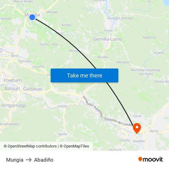 Mungia to Abadiño map