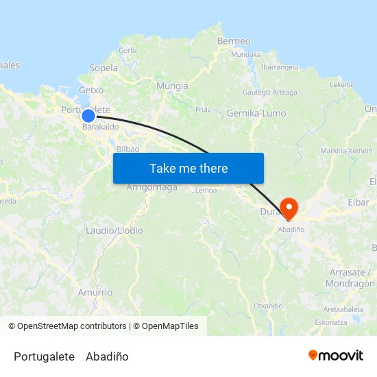 Portugalete to Abadiño map