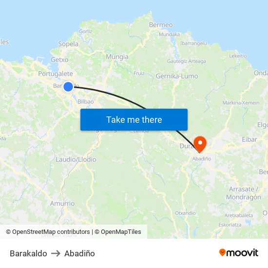 Barakaldo to Abadiño map