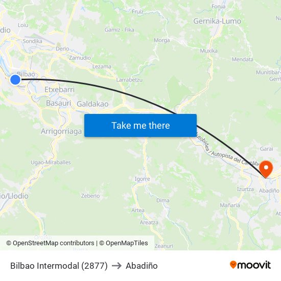Bilbao Intermodal (2877) to Abadiño map