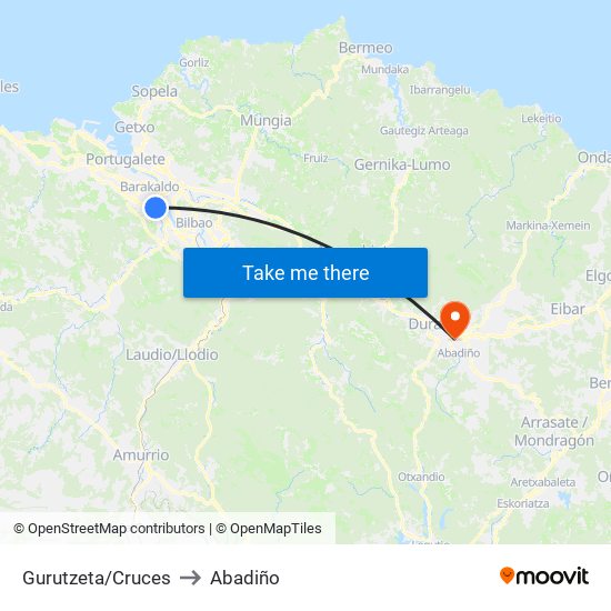 Gurutzeta/Cruces to Abadiño map