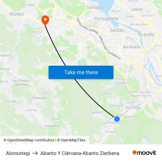 Alonsotegi to Abanto Y Ciérvana-Abanto Zierbena map