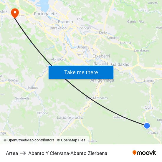 Artea to Abanto Y Ciérvana-Abanto Zierbena map