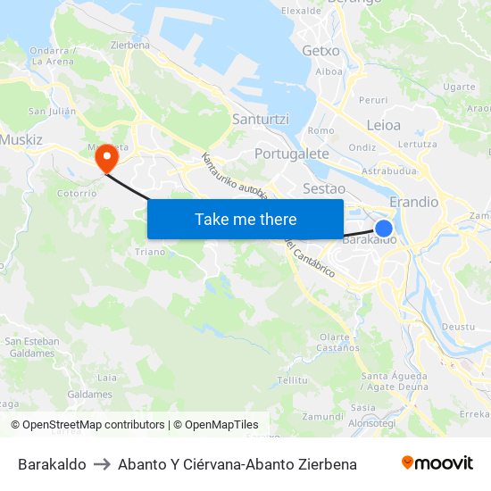 Barakaldo to Abanto Y Ciérvana-Abanto Zierbena map