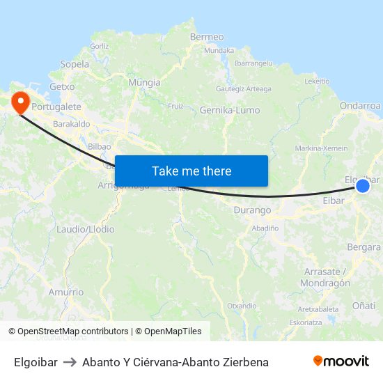 Elgoibar to Abanto Y Ciérvana-Abanto Zierbena map