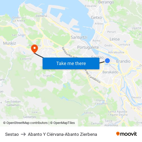Sestao to Abanto Y Ciérvana-Abanto Zierbena map