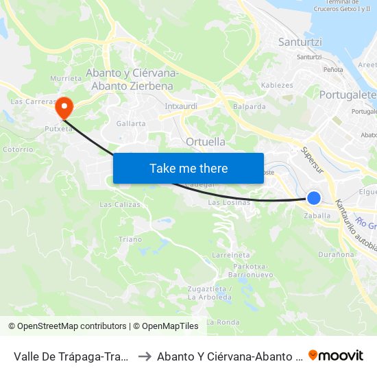 Valle De Trápaga-Trapagaran to Abanto Y Ciérvana-Abanto Zierbena map